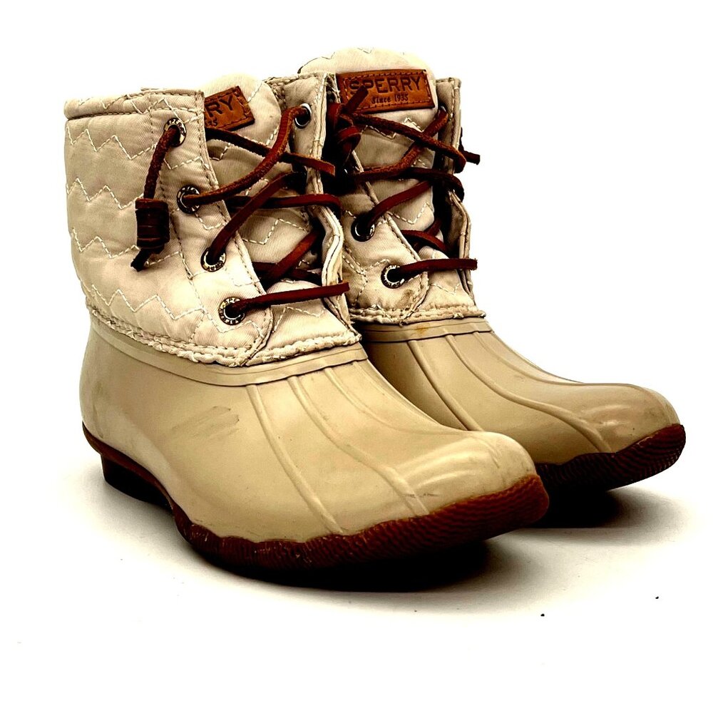 Sperry Top Sider Womens Quilted Duck Boots Zipper & Lace-Up Rubber Sole Size 6